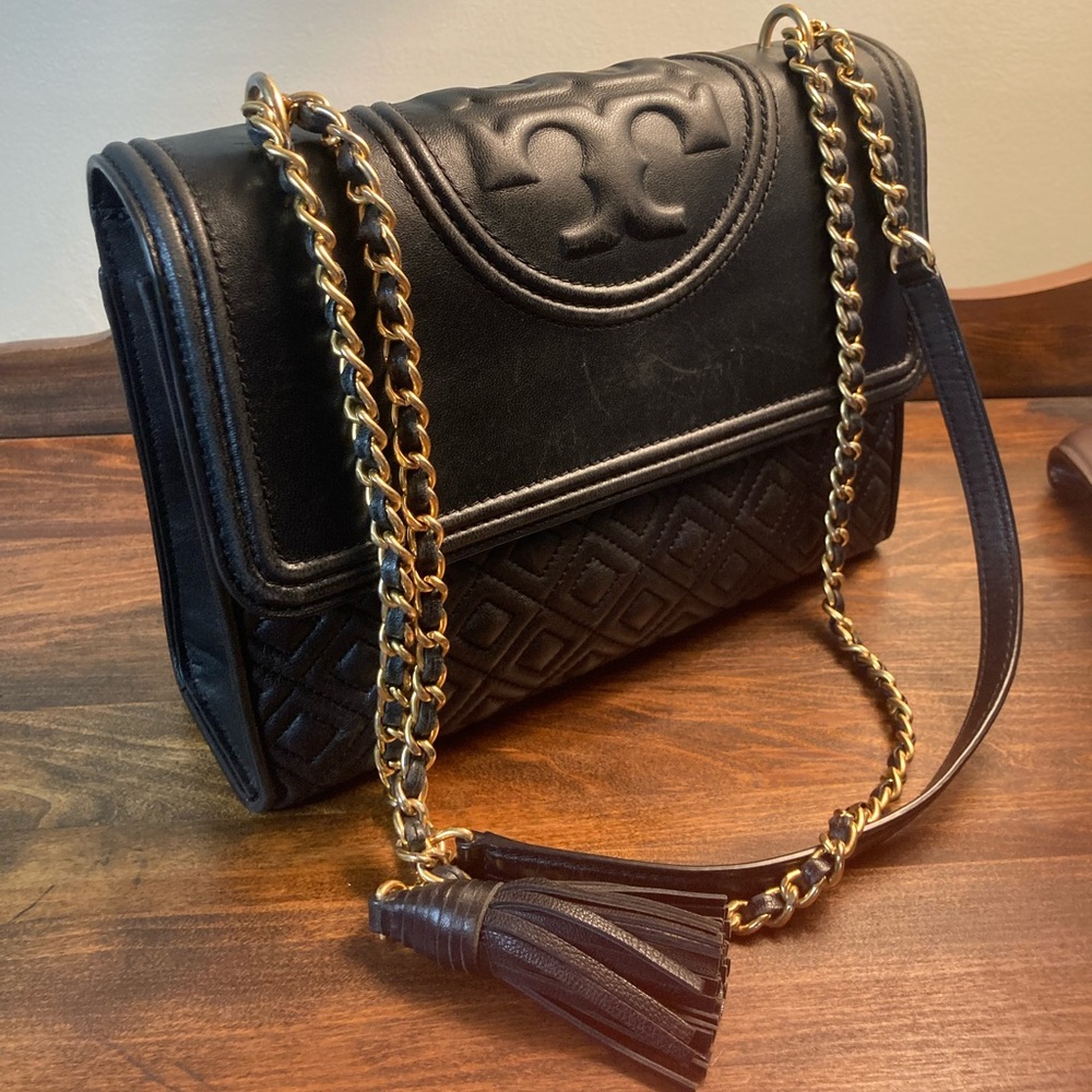 Tory Burch Fleming Convertible Shoulder Bag - Black Leather